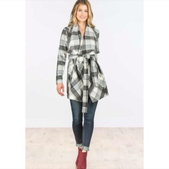 Matilda Jane Jackets & Blazers - Matilda Jane Gray Plaid Trench Coat
